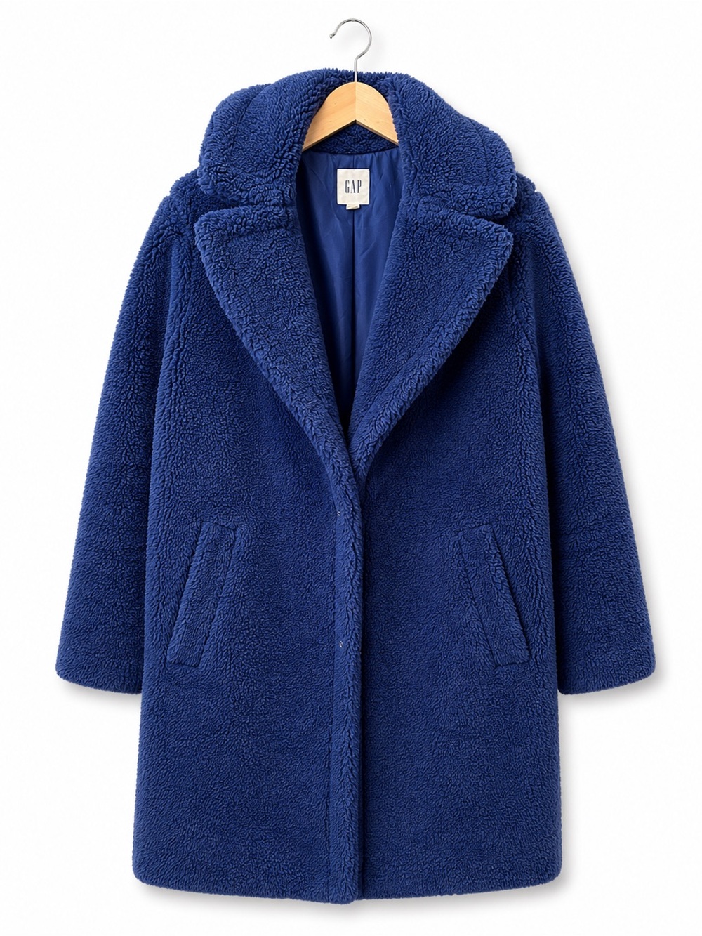 GAP Navy Teddy Coat Women’s Medium | Oversized Sherpa Fleece Cozy Winter Coat - Picture 2 of 12